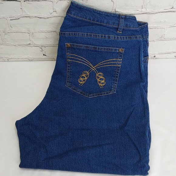 ellos Denim - 'ELLOS' BOOTCUT STONEWASH DENIM EMBROIDERED 5~POCKET JEANS SIZE 16